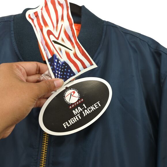 ROTHCO Men XL MA1 Flight Jacket Navy Blue Orange Bomber Nylon Reversible Utility - Picture 5 of 9